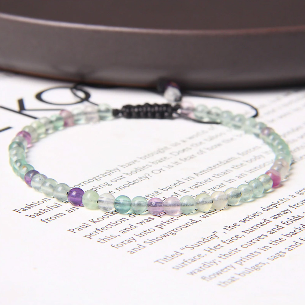 Bransoleta Bransoletka Kulki 4mm Kamień Naturalny Fluoryt Rękodzieło Handmade