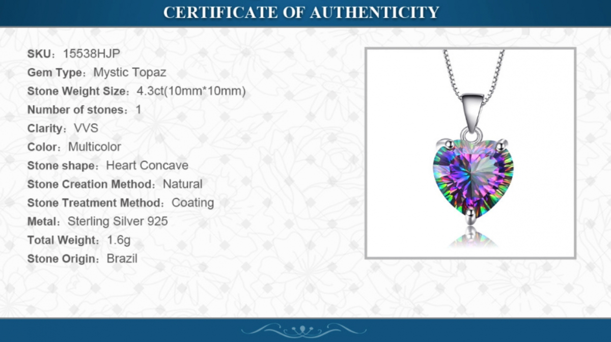 ZAWIESZKA WISIOR MYSTIC TOPAZ SREBRO SERCE BIZ2000