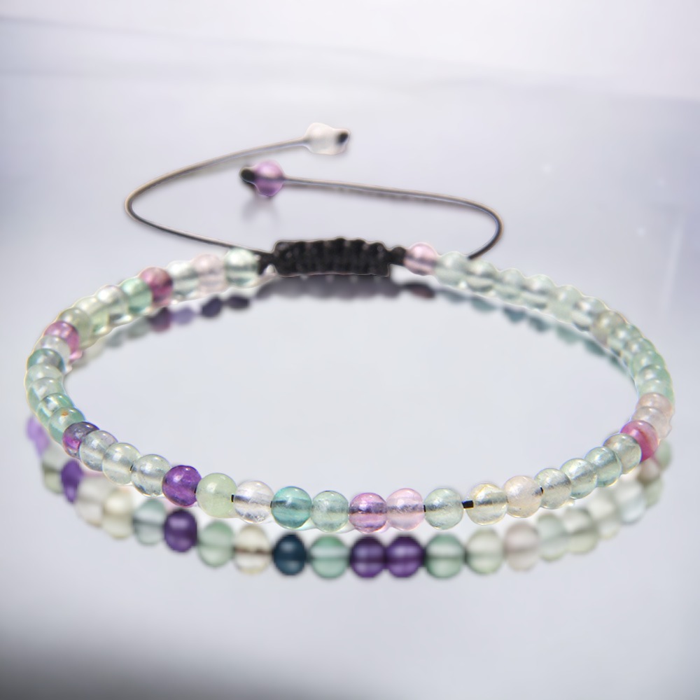 Bransoleta Bransoletka Kulki 4mm Kamień Naturalny Fluoryt Rękodzieło Handmade
