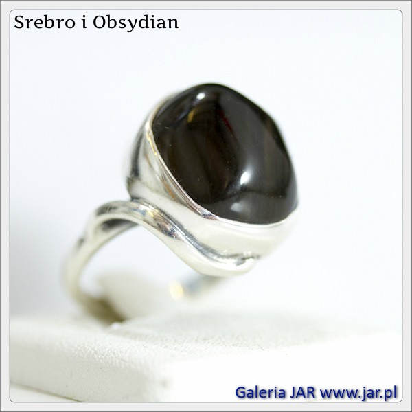 PIERŚCIONEK OBSYDIAN SREBRO R15 BIZ278