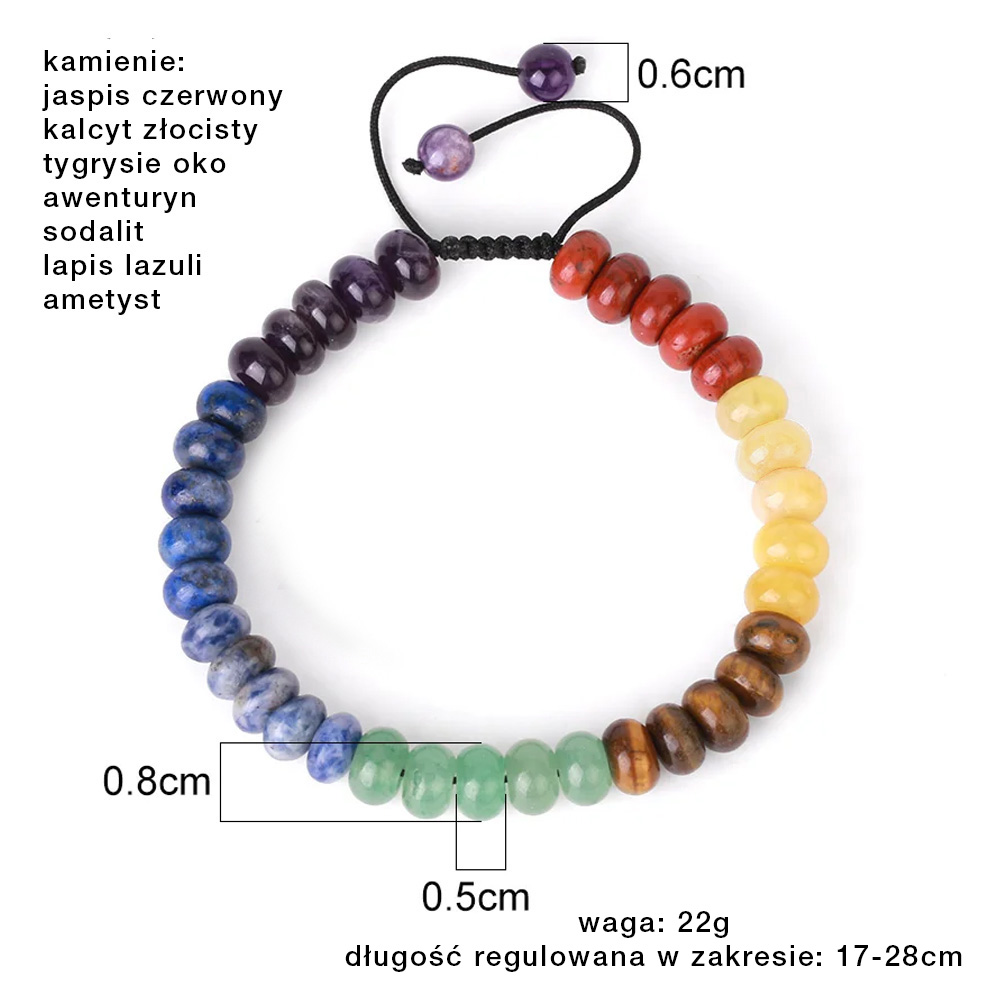 Bransoleta Bransoletka Oponki 5 x 8 mm Czakry Regulowana Rękodzieło Handmade