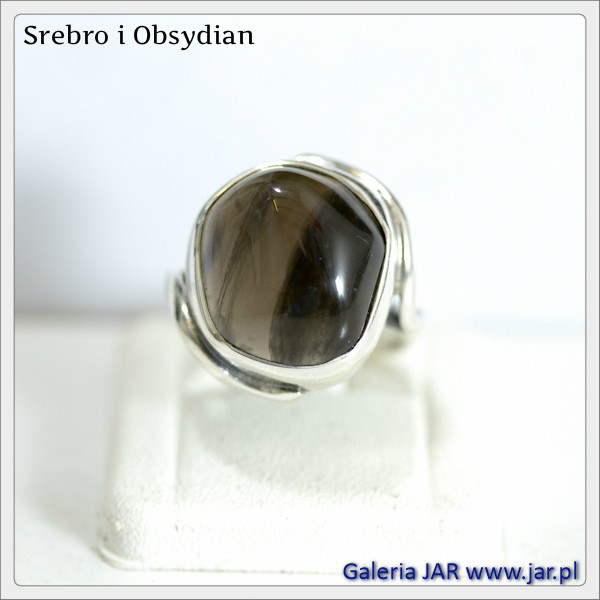 PIERŚCIONEK OBSYDIAN SREBRO R15 BIZ278
