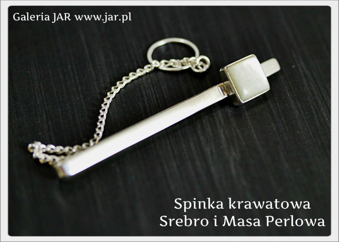 SPINKA KRAWATOWA DO KRAWATA SREBRO PERŁA BIZ220