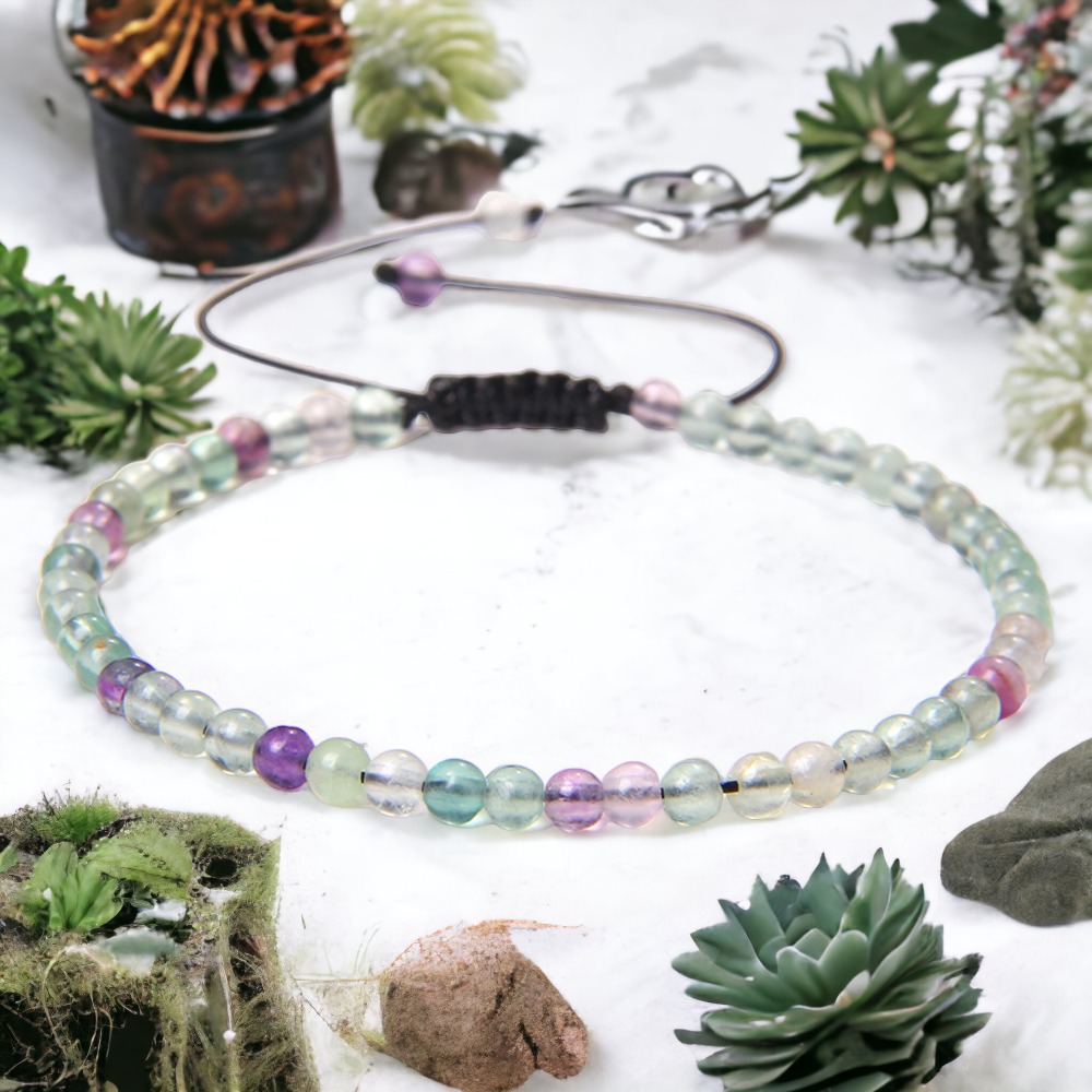 Bransoleta Bransoletka Kulki 4mm Kamień Naturalny Fluoryt Rękodzieło Handmade