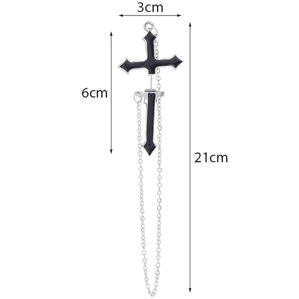 Nausznica Kolczyk Kolczyki Krzyż Single Black Cross Czarny Srebrny – zdjęcie 6