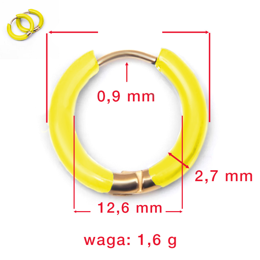 Delikatne Kolczyki Koła Średnica 12 mm Stal Ceramika Emaliowane Żółte Złote