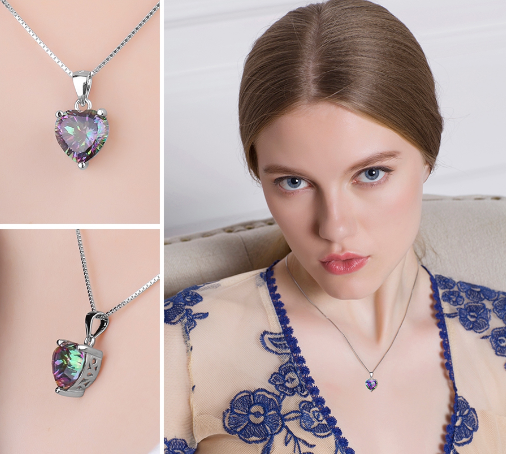 ZAWIESZKA WISIOR MYSTIC TOPAZ SREBRO SERCE BIZ2000
